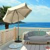 Beige 7.5 Foot Off-White Patio Umbrella with Push Button Tilt and Metal Pole