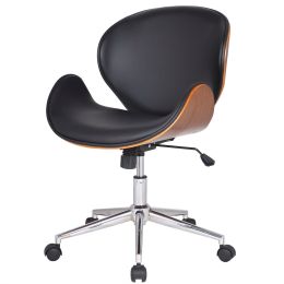 Modern Classic Walnut / Black Faux Leather Office Chair with Curved Seat
