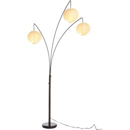 Contemporary Floor Lamp with 3-Light Rice Paper Arch Spheres in Antique Bronze