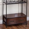 Sturdy Metal and Wood Bakers Rack with Wine Glass and Bottle Storage