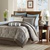 California King 12-piece Reversible Cotton Comforter Set in Brown and Blue