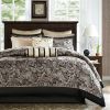 King size Cotton 12-Piece Reversible Paisley Comforter Set in Black Gold