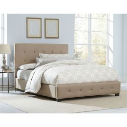 Queen Buckwheat Color Fabric Upholstered Bed with Tufted Headboard