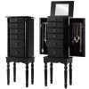 Black Wood Jewelry Armoire 6-Drawer Storage Chest with Mirror