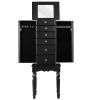 Black Wood Jewelry Armoire 6-Drawer Storage Chest with Mirror