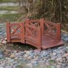 Red Stained Wood 4-Ft Garden Bridge with X-Design Hand Rails