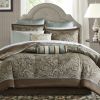 Queen size 12-piece Reversible Cotton Comforter Set in Brown and Blue