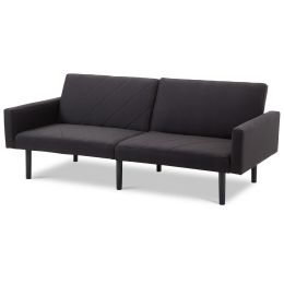 Modern Black Linen Split-Back Futon Sleeper Sofa Bed Couch