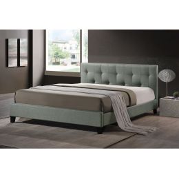 Queen size Gray Linen Upholstered Platform Bed with Headboard
