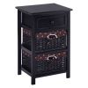 Black Wood 1-Drawer End Table Nightstand with 2 Storage Baskets