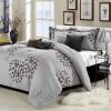 Queen size 8-Piece Comforter Set in Silver Gray Black Brown Floral