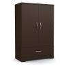 Contemporary 2-Door Armoire Wardrobe Cabinet with Drawer in Chocolate Brown