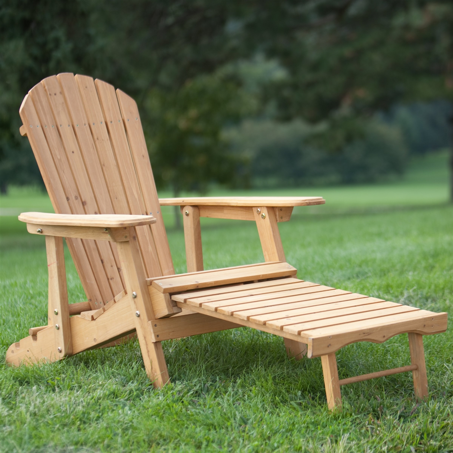 Reclining Adirondack Chair With Pull Out Ottoman In Natural Fir Wood