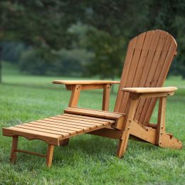 Outdoor Adirondack Chair Recliner with Slide-Out Ottoman in Kiln-Dried Fir Wood