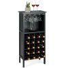 20 Bottles Black Wood Storage Wine Rack Glass Cabinet