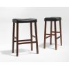 Set of 2 - Upholstered Faux Leather Saddle Seat Barstool in Cherry
