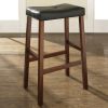 Set of 2 - Upholstered Faux Leather Saddle Seat Barstool in Cherry