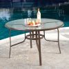 48-inch Round Glass-Top Outdoor Patio Dining Table with Umbrella Hole