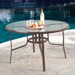 48-inch Round Glass-Top Outdoor Patio Dining Table with Umbrella Hole
