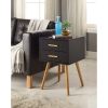 Modern Mid-Century Style End Table Nightstand in Black & Oak Wood Finish