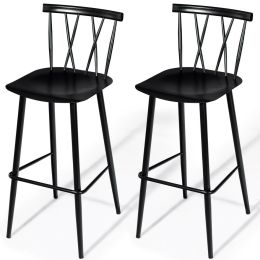 Set of 2 Black Steel Bar Height Barstool Dining Chairs