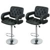 Set of 2 Black Faux Leather Swivel Bar Stools Adjustable Pub Chair