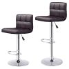 Set of 2 Brown Faux Leather Swivel Bar Stools Pub Chairs