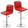 Set of 2 Red Faux Leather Swivel Bar Stools Pub Chairs