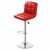 Set of 2 Red Faux Leather Swivel Bar Stools Pub Chairs