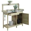 Natural Fir Wood Potting Bench with Galvanized Steel Table Top