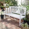 5-Ft Wood Garden Bench with Curved Slat Back and Armrests in White