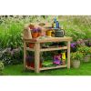 Natural Cedar Wood Potting Bench Garden Work Table with Shelves