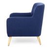 Dark Blue Linen Upholstered Armchair with Modern Mid-Century Style Wood Legs