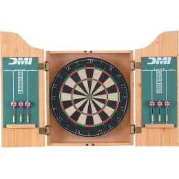 Sisal Dartboard with Oak Finish Cabinet Darts and Chalkboard