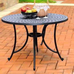 Round 42-inch Cast Aluminum Outdoor Dining Table in Charcoal Black