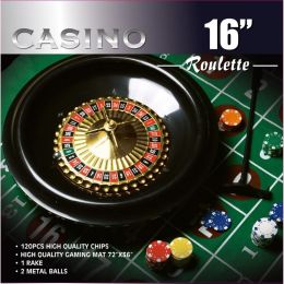 16-inch Roulette Wheel Full Size Game Set 3'x6' Felt Layout & Rake