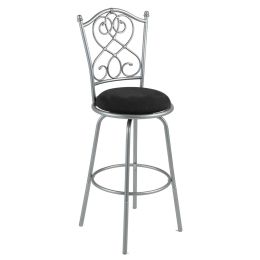 Brushed Silver Metal 30-inch Barstool with Black Microfiber Swivel Seat