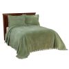 Full size Sage Green Cotton Chenille Bedspread with Fringe Edge