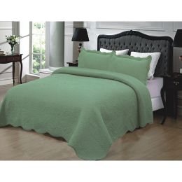 Full / Queen 3-piece Quilted Cotton Bedspread with Shams in Sage Green