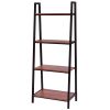 Ladder Style 4-Shelf Bookcase in Black Steel Walnut Wood Finish