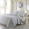King size 3-Piece Cotton Bedspread and Shams Set in Grey Quilted Damask Pattern
