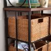 Durable Metal and Wood Bakers Rack with Classic Wicker Basket Storage