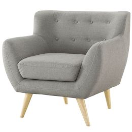 Gray Upholstered Mid-Century Style Armchair Accent Chair with Wood Legs
