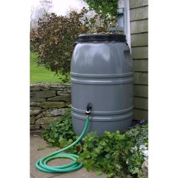 Grey 60-Gallon Re-purposed Rain Barrel with Lid in HDPE Food Grade Plastic