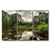 Yosemite Mountain Stream 3-Piece Wall Art Framed Print on Canvas