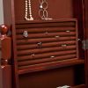 Full Length Tilting Cheval Mirror Jewelry Armoire in Cherry Wood Finish