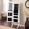 Full Length Tilting Cheval Mirror Jewelry Armoire Cabinet in Gloss White