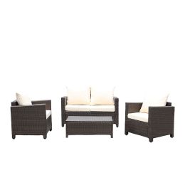 Modern 4-Piece Outdoor Resin Wicker Patio Furniture Set with Beige Cushions