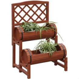 Red Cedar Double-Barrel 2 Tier Planter Stand with Built In Trellis