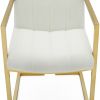 Modern Ivory Velvet Channel Tufted Brass-Plated Retro Office Chair